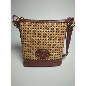 Fossil Crossbody Bag Leather & Cane Wicker